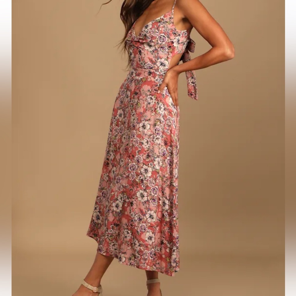 Lulu's Pink Floral Midi Dress